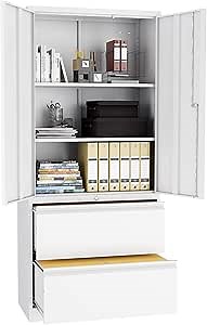 Metal Steel Storage Cabinets with Lockable Drawers and Doors Lateral File Cabinets Steel Metal Filing Lockers for Home Office Hanging Files Letter/Legal/F4/A4 Size