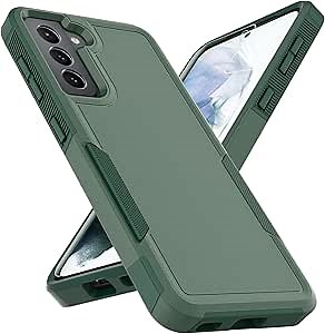 for Samsung Galaxy S21 Case: Dual Layer Protective Heavy Duty Cell Phone Cover Shockproof Rugged with Screen Protector - Military Protection Bumper Tough - Samsung Galaxy S21 5G 2021, 6.2", Dark Green