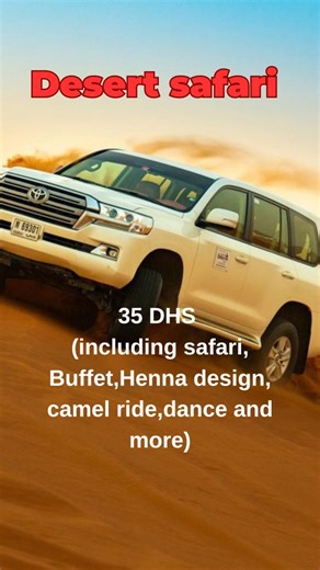Desert safari. 35 DHS desert safari including buffet,henna design, short camel ride,fire dance,fun and more. 99 dhs ( pick and drop ) lahbab desert safari, buffet, henna design,short camel ride,fire dance,fun and more. Premium buffet,VIP premium seat. 50 DHS.( Tell my name wandering noujath get 30 percent discount) #desertsafari #camelride #safari #fun #entertainment #travels #dance #bellydance #sharjah #dubai #instagramreels | Wanderingg Noujath