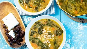 21K views · 1.5K reactions | Creamy Vegan Fasolada (White Bean) and Kale Soup This creamy white bean and kale soup comes together in one pot in under an hour. It’s hearty, delicious, and healthy. The beans and potato make it naturally creamy and perfect for Meatless Monday! You’re gonna love this one. Printable Recipe: https://www.dimitrasdishes.com/creamy-vegan-fasolada-white-bean-and-kale-soup/ | Dimitra's Dishes | Facebook