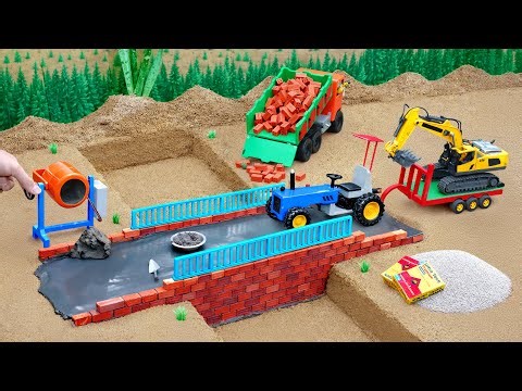 DIY Mini Truck Constructs a Brick & Concrete Bridge with Railings | Science Project