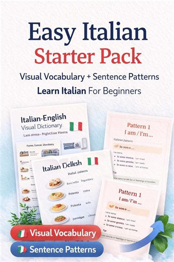 Easy Italian Starter Pack | Visual Vocabulary   Sentence Patterns | Learn Italian for Beginners - Etsy