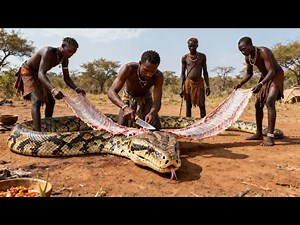 Ancient Hadzabe Tribe Hunts Giant Pythons and Cooks Them Wild Way | Life of Hunter Hadzabe