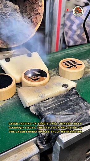 Incredible Laser Carving on Chinese Chess Pieces 🪵✨ #Shorts | Laser Engraving Chinese Chess