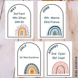BOHO RAINBOW Earthy Natural Birthdays Classroom Display EDITABLE Bulletin Board
