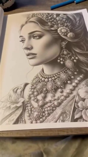 Grayscale Coloring Book, Regal Beauties, Adult Relaxing Pages (PDF & JPG)