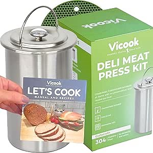 Deli Meat Press Kit - Stainless Steel Lunch Meat Press Mold for Deli Meats, with Thermometer Manual & Recipes All in one Box, Meat Press for Cooking Healthy Choices Ham Press Maker Meat Presser