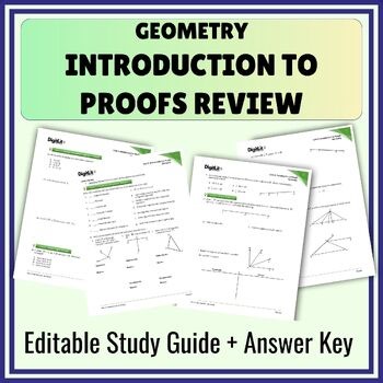 Intro to Proofs Editable Review Worksheets, Study Guide 9th-10th Grade Geometry