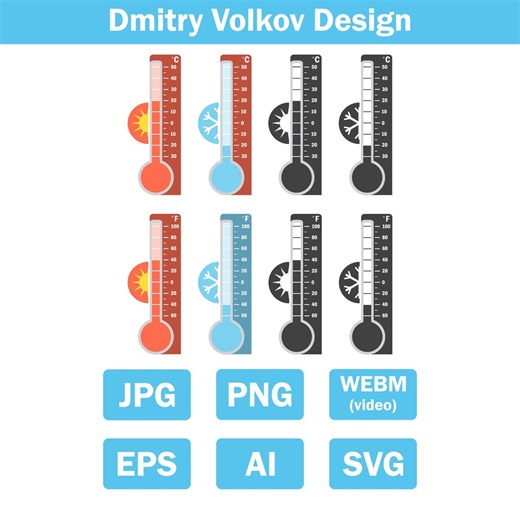 Set of Flat Vector Thermometer Icons in Celsius and Fahrenheit for Hot and Cold Weather Forecast. Jpg/png/svg/eps/ai/webm - Etsy