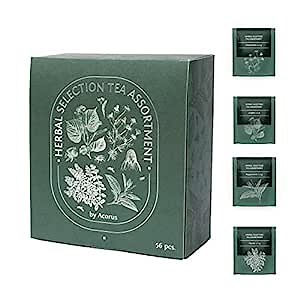 ACORUS Herbal Selection Tea Set, Natural Herbal Tea Variety Pack, Assorted Tea Box, Tea Gift Set of 4 Different Teas, Herbal Tea Sampler of 56 Tea Bags Individually Wrapped