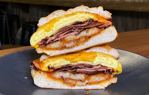 105K views · 612 reactions | Is charred bologna the new pork roll? 樂 One of the best breakfast sandwiches in N.J. features bologna and latke! Help us support N.J.’s local restaurants right now by spreading the word and ordering to-go. | NJ.com | Facebook