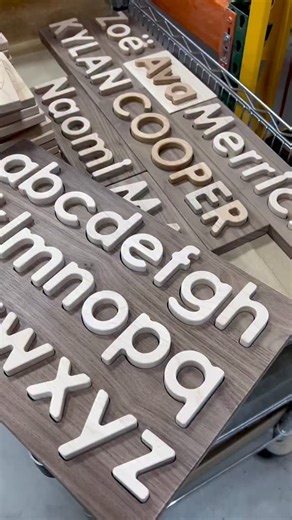 Alphabet and Name Puzzles. These are light maple wood in dark walnut bases (except Ava and Maxwell are cherry letters). These are sanded and ready for the next step, being sealed. It’ll bring out the natural full color of the woods and make them beautiful and ready for play! Available at www.TreasuresFromJennifer.com | From Jennifer