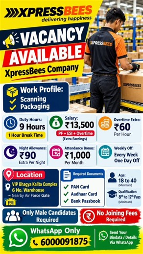 XpressBees Job Vacancy 2026 | 8th–12th Pass | Salary ₹13,500 + PF/ESI | Warehouse Jobs