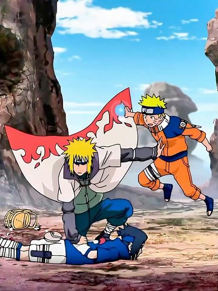 Minato intervenes during the fight between Naruto and Sasuke - Naruto Shippuden