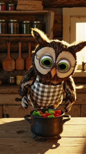 Cinematic AI Cabin Scene 🦉🥣 | Owl Making Vegetable Broth | Cozy Animation