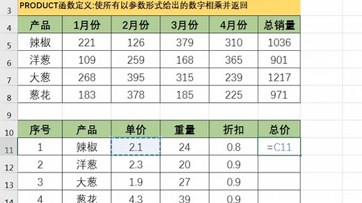 Excel函数系列PRODUCT函数的用法