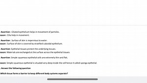 Questions on Epithelial Tissues and Their FunctionsAssertion:... | Filo