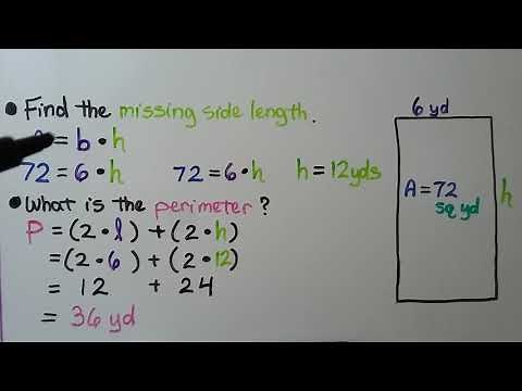 4th Grade Math 13.4, Find Unknown Side Measure, Area, Perimeter