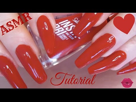 ASMR Red Nail Polish Application💅🏻Long Natural Nails//Whisper❤️