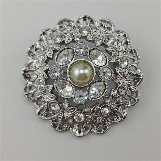 Vintage 1928 Faux Pearl Rhinestone Brooch – Silver Tone Ornate Pin - Etsy
