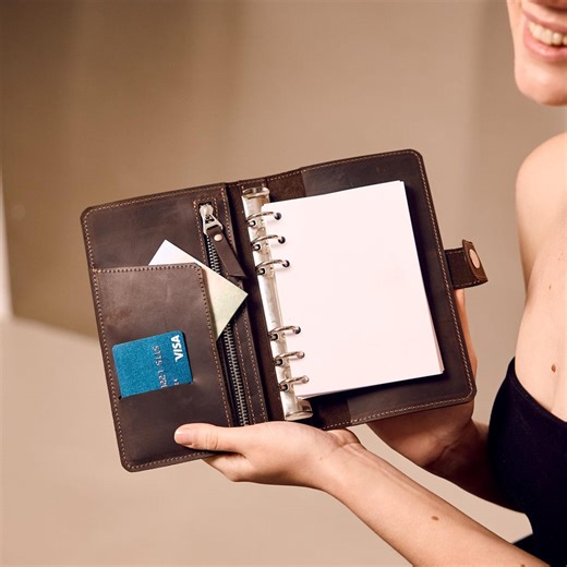 Refillable Leather Binder Notebook, Personalized Binder Cover, Leather Ring Binder Planner, Leather Binder With Pockets, Monogrammed Binder - Etsy