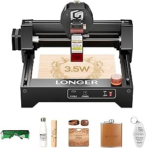 LONGER RAY5 Mini Laser Engraver, 12000mm/min High-Speed Cutter for Wood, Metal, Acrylic, Leather, DIY CNC, 140x130mm Engraving Area, WiFi, Emergency Stop Safety (3.5W)
