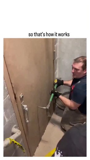 Lazy Legend on Instagram: "The video depicts a firefighter using a Halligan bar to pry a jammed interior door before drilling the lock on an emergency exit, illustrating standard forcible entry techniques for obstructed egress in building fires. Posted January 28, 2026, by Indonesian user @YHidayat18088 , it amassed over 5.6 million views and 14,500 likes within a day, fueled by humorous replies suggesting alternatives like asking the cameraman to unlock it or using specialized tools like the Sl