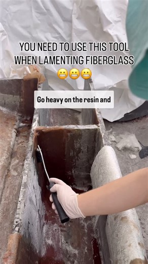 Jack Cyr on Instagram: "Too much resin gets brittle. Too little peels off. Medium pressure with a buster makes hand layups just right 👌 #fiberglass #boatrestoration #projectboat #centerconsolesonly #boatrepair #freeboat"