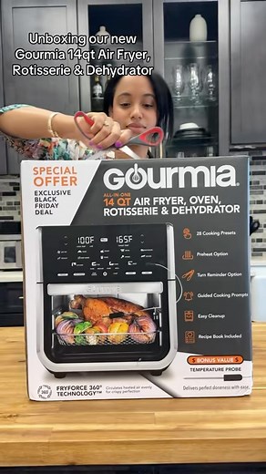 Gourmia on Instagram: "An air fryer, rotisserie, dehydrator & built in temperature probe… ALL IN ONE 😍 Unboxing our NEW Gourmia 14qt Air Fryer Oven 🔥 Available for $50 FOR A LIMITED TIME ONLY at @walmart in stores and online! Should we post some air fryer recipes? 👀 #gourmia #gourmiaairfryer #airfryer #airfryerrecipes #walmart #walmartdeals #walmartfinds"