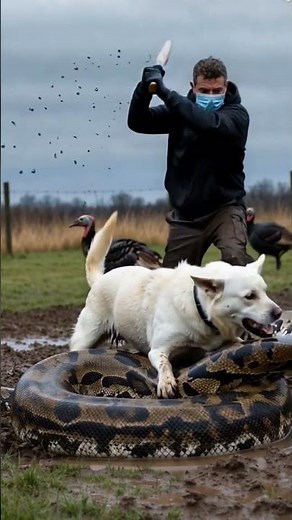 Giant Python Attacks in Muddy Farm | Brave Dog Fights Back & Man Rescues | 8K Ultra Realistic Scene