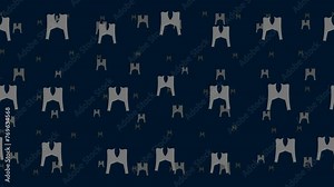 Women's jacket symbols float horizontally from left to right. Parallax fly effect. Floating symbols are located randomly. Seamless looped 4k animation on dark blue background