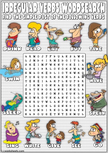 Irregular verbs wordsearch worksheet
