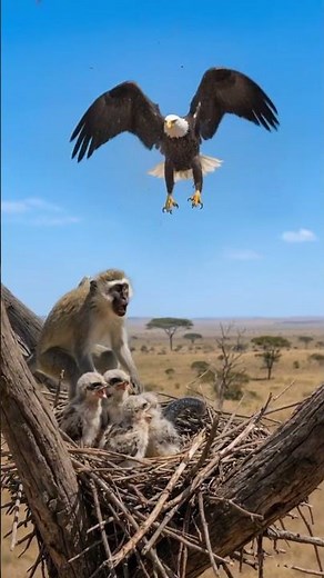 Vervet Monkey Fights Venomous Cobra to Save Baby Eagle