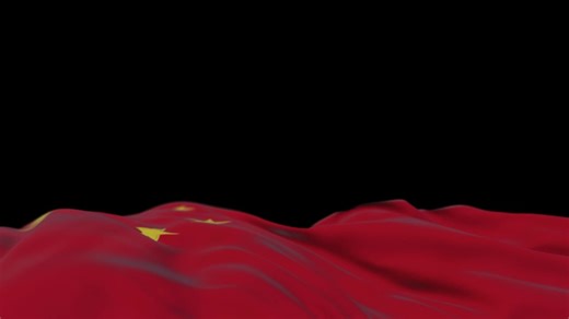 China fabric flag waving on the wind loop. Chinese embroidery stitched cloth banner swaying on the breeze. Half-filled black background. Place for text. 20 seconds loop. | Premium Stock Video Footage