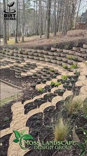 Landscaping on a slope with Dirt Lockers to control erosion by reducing water runoff and saving soil