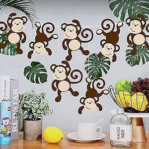 Qunclay Monkey Cutouts Jungle Party Decorations Monkeys Birthday Party Supplies Paper Safari Hanging Wall Decor Animal Print Supplies
