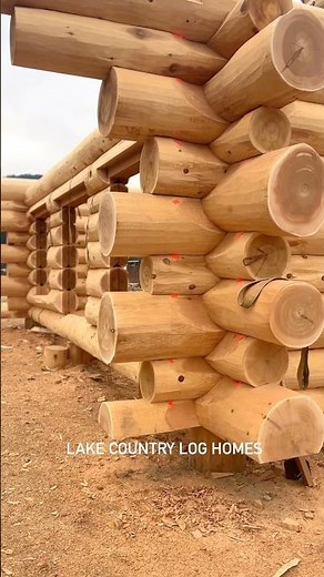 Handcrafted Western Red Cedar Log Home during construction at our log building yard in BC