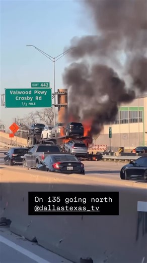 Dallas Texas TV on Instagram: "Car hauler up in flames off I-35 and Valwood"