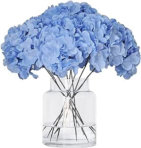 Jasion Artificial Hydrangea Fake Silk Flowers 10 Heads with Removable Stems for Wedding Bouquet Baby Shower Home Decor Faux Flowers Table Centerpieces Without Vase (Blue)