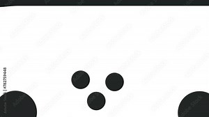 There is a black border or stripe at the top. Below in the corners and in the middle circles move or jerk.