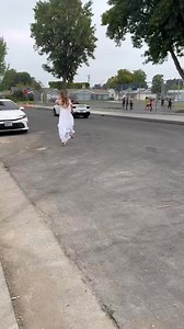 Runaway bride near my son's school! 😱 #wedding #crazy #funny #viralvideo I was dropping my son off at school when a runaway bride ran right past me | The Valley Drama Team