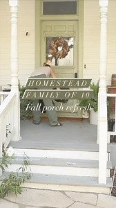 Decorating the farmhouse porch is definitely an investment, but it’s beautiful and welcoming for the fall 🧡 #homesteadfamily #farmhouseliving | Farmhouse on Boone