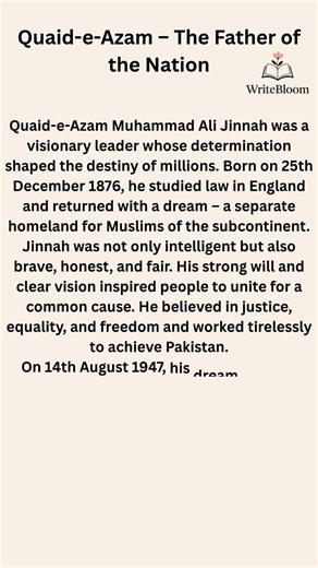 WriteBloom | Quaid-e-Azam Essay | Father of the Nation | Short & Easy Essay for Students