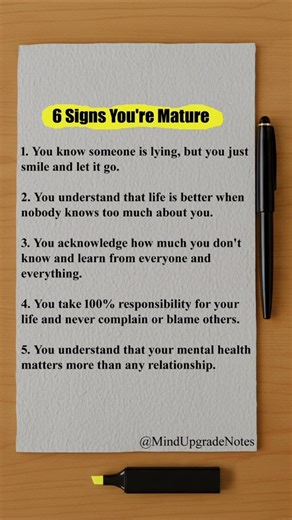 8 Signs You're Mature 👍 Please like, 🔁 share, and 💬 leave your thoughts in the comments. ➡️ Follow this page for more interesting information! #signs #psychologyfacts #trendingpost #mindupgradenotes | Brighten Your Mind