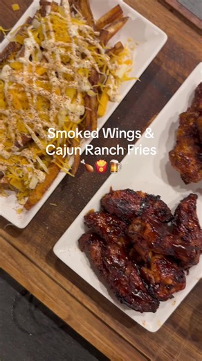 Smoked wings and cajun ranch fries on the back patio #dayinthelife #cookingvlog #outdoorcooking #traeger