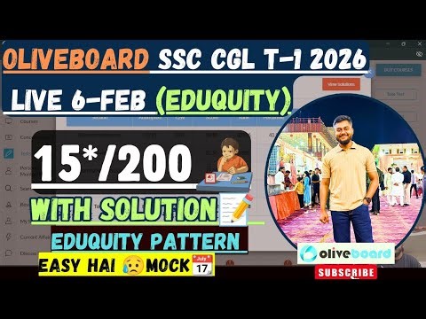OLIVEBOARD SSC CGL TIER-1 2026 LIVE 🔴MOCK TEST || 6 feb || LIVE 16#/200 SOLUTION🎯#livestream #ssc