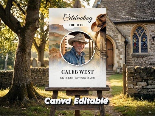 Western Cowboy Funeral Welcome Sign, Celebration of Life Poster Template, Canva Editable - Etsy