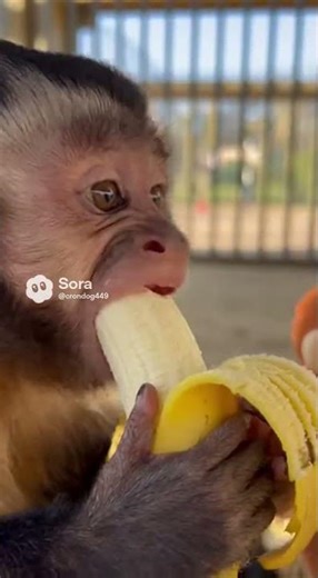 Punch is enjoying his yummy banana with his little friend #punch#banana