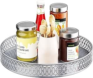 Lazy Susan Organizer, 12 Inch Lazy Susan Turntable for Cabinet Table, PHINOX Turntable Organizer Lazy Susan Spice Rack with Non-Slip Pad, Large Lazy Susan for Kitchen Bathroom Pantry Vanity (Sliver)