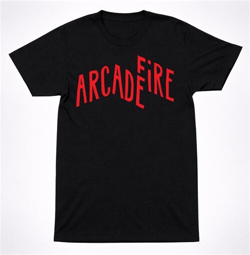 Arcade Fire Graphic Tee: Arched Red Text Logo (unisex Black Shirt) - Etsy